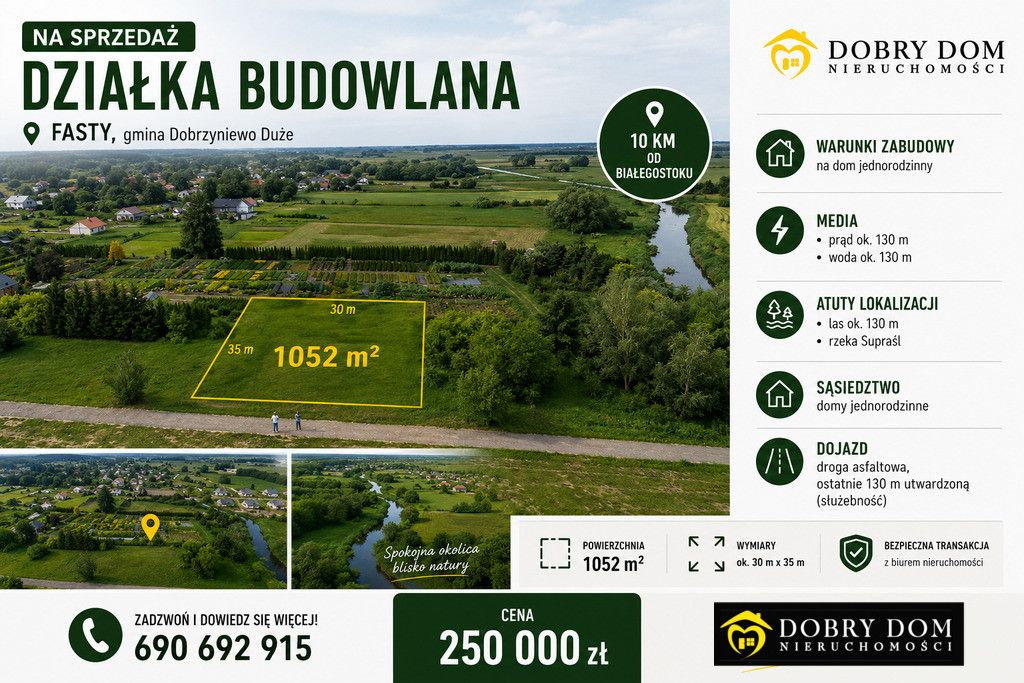 Działka budowlana 1052 m2 w Fastach