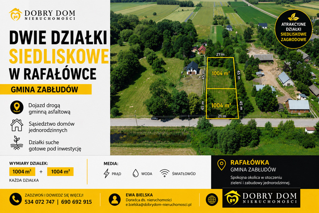 Dwie działki 1004m2 każda w Rafałówce