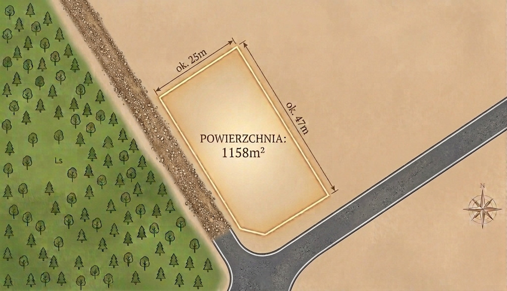 Działka budowlana 1 158 m² przy lesie