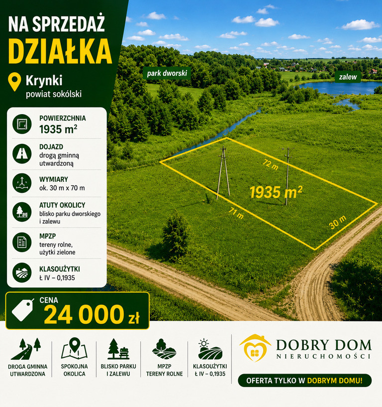 Działka w Krynkach powiecie sokólskim 1935m2