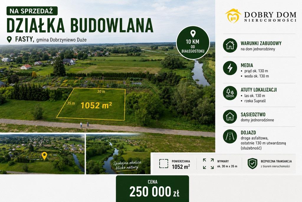 Działka budowlana 1052 m2 w Fastach