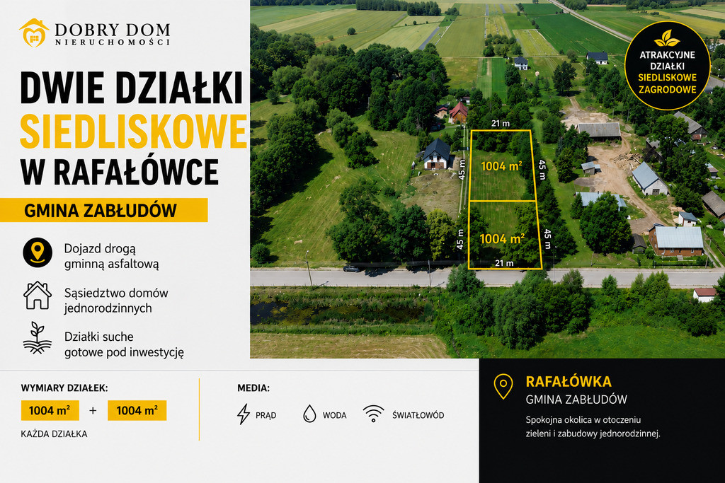 Dwie działki po 1004m2 każda w Rafałówce