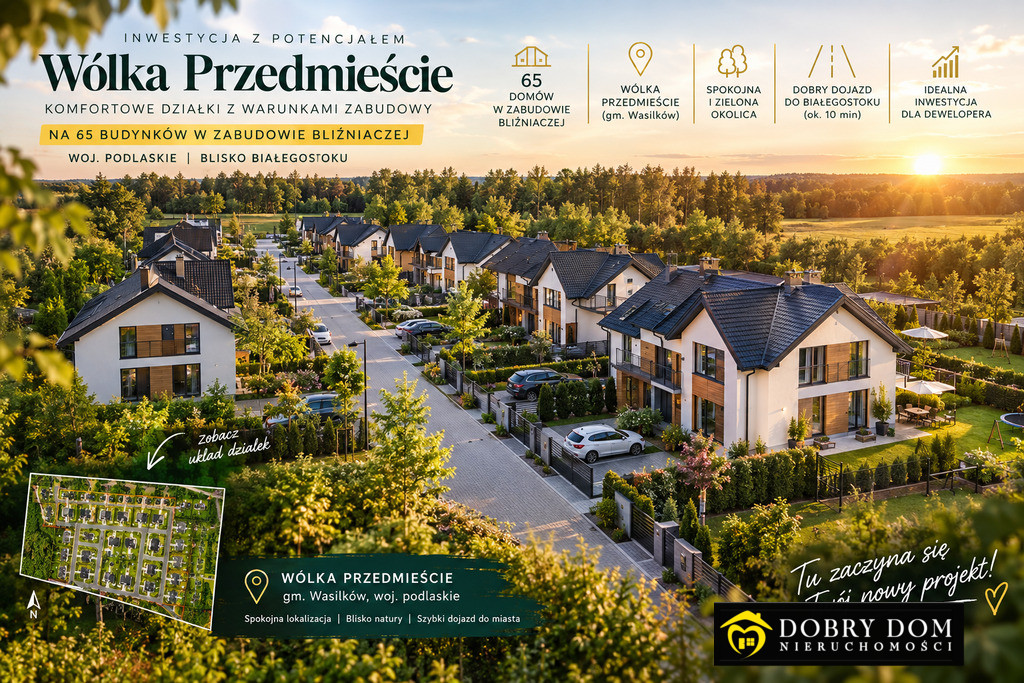 Działka budowlana 4,5 ha/WZ-65 domów/Developer
